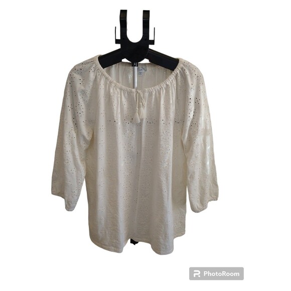 J Jill Eyelet  blouse Cream Sz 1x Cottage Core, Boho, Feminine Beachy - Picture 1 of 11